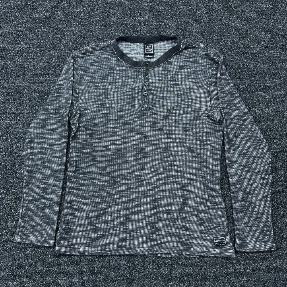 Nike Dri-FIT Waffle Knit‎ Long Sleeve Henley Shirt Mens Large Black Gray Camo